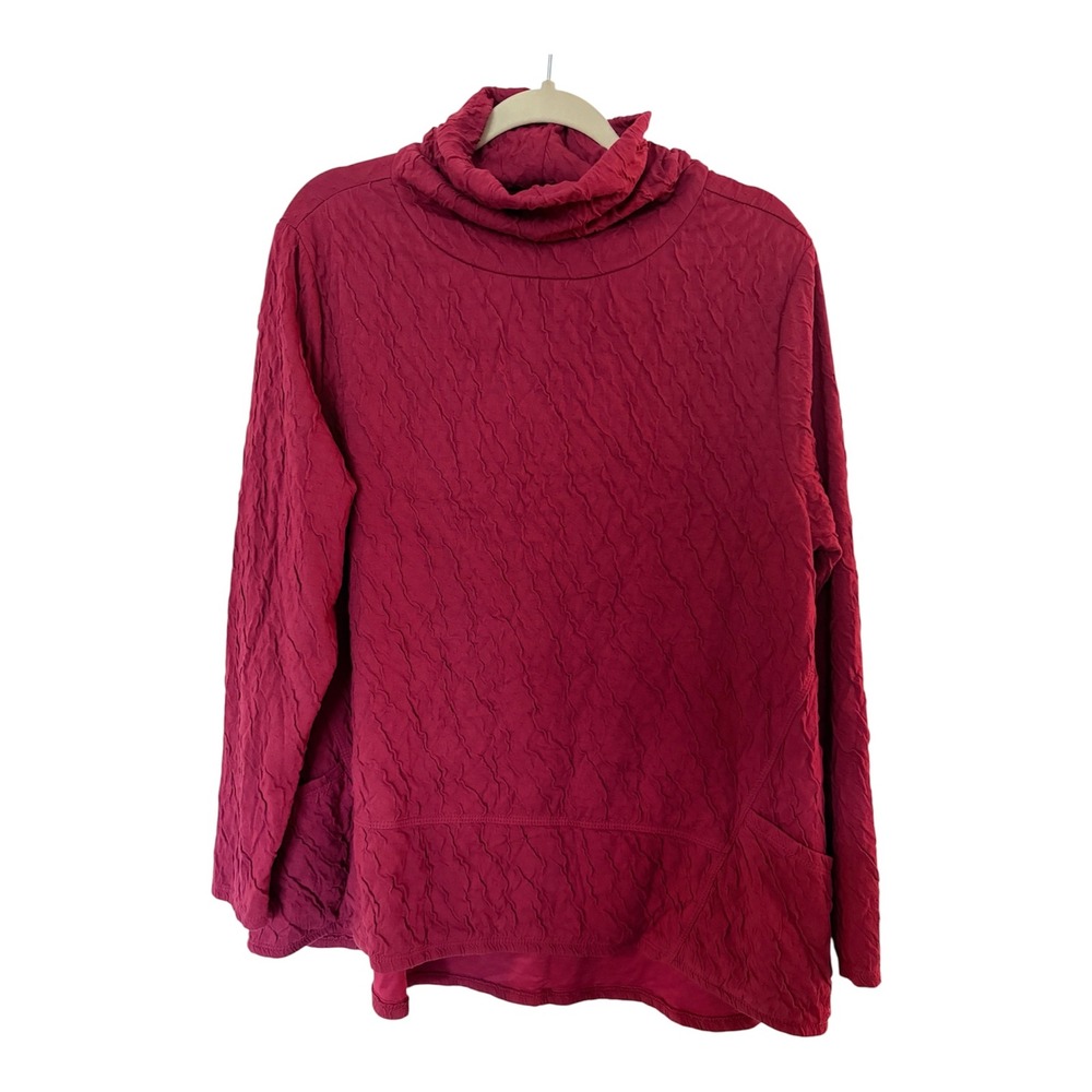 Lisa Bayne Burgundy Textured Cowl Neck Long Sleeve Tunic Top Pockets Large Artsy